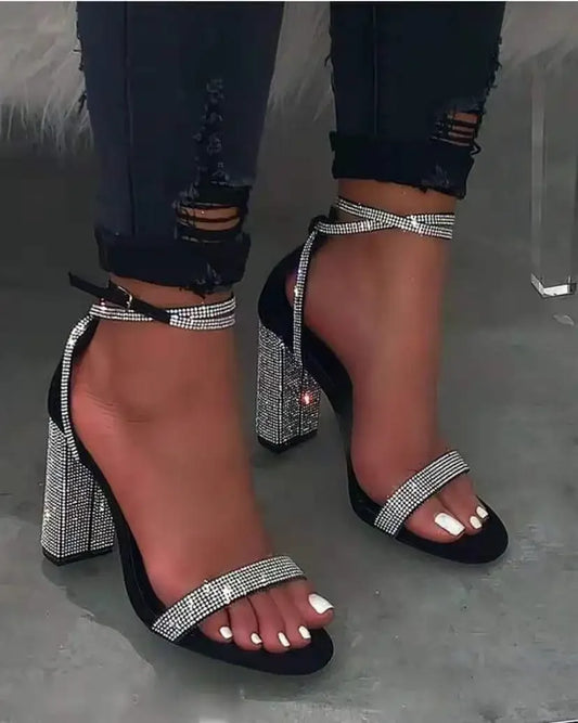 Heel Sandals Women Rhinestone Sexy Transparent High Heels Sandals Female