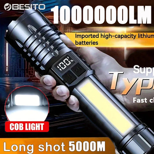 Portable Rechargeable High Power LED Flashlights With Display Screen Zoom Tactical