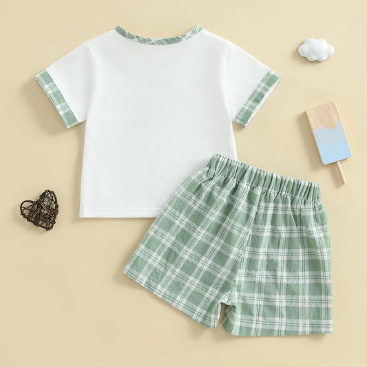 r Set with Half Button-up Round Neck Tee and Plaid Shorts - 2 Piece