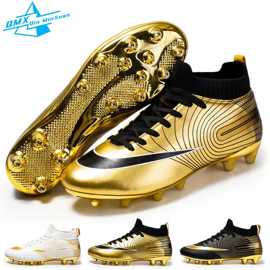 Soccer Shoes For Men Gold Light High Ankle Lawn Football Boots Kids Boys Original