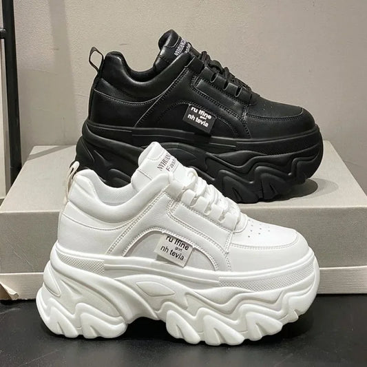 Women Shoes Trend White Black Chunky Sneakers Autumn Winter Thick