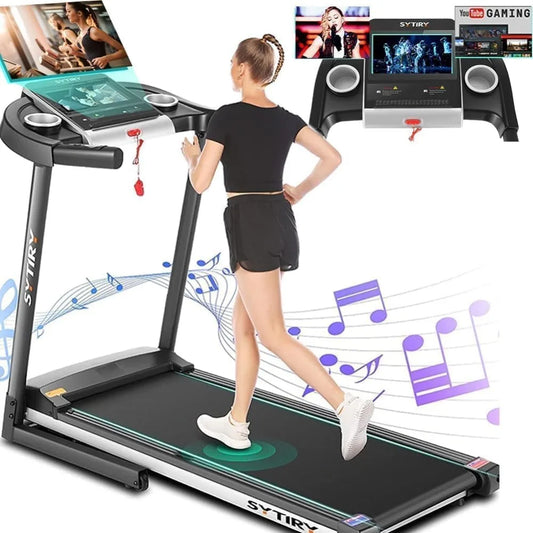 Treadmills with TV Screen and WiFi, Smart Folding Treadmill Machine, 3D Virtual Sports Scene