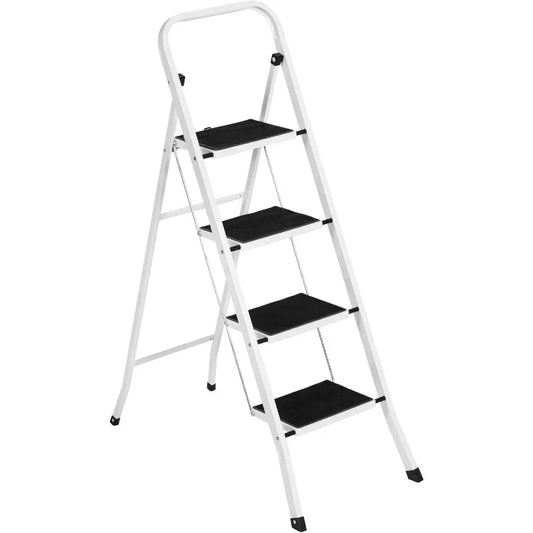 4-Step Portable Folding Heavy-Duty Steel Ladder w/Hand Rail, Wide PlatformSte   ps, 330lbs Capacity